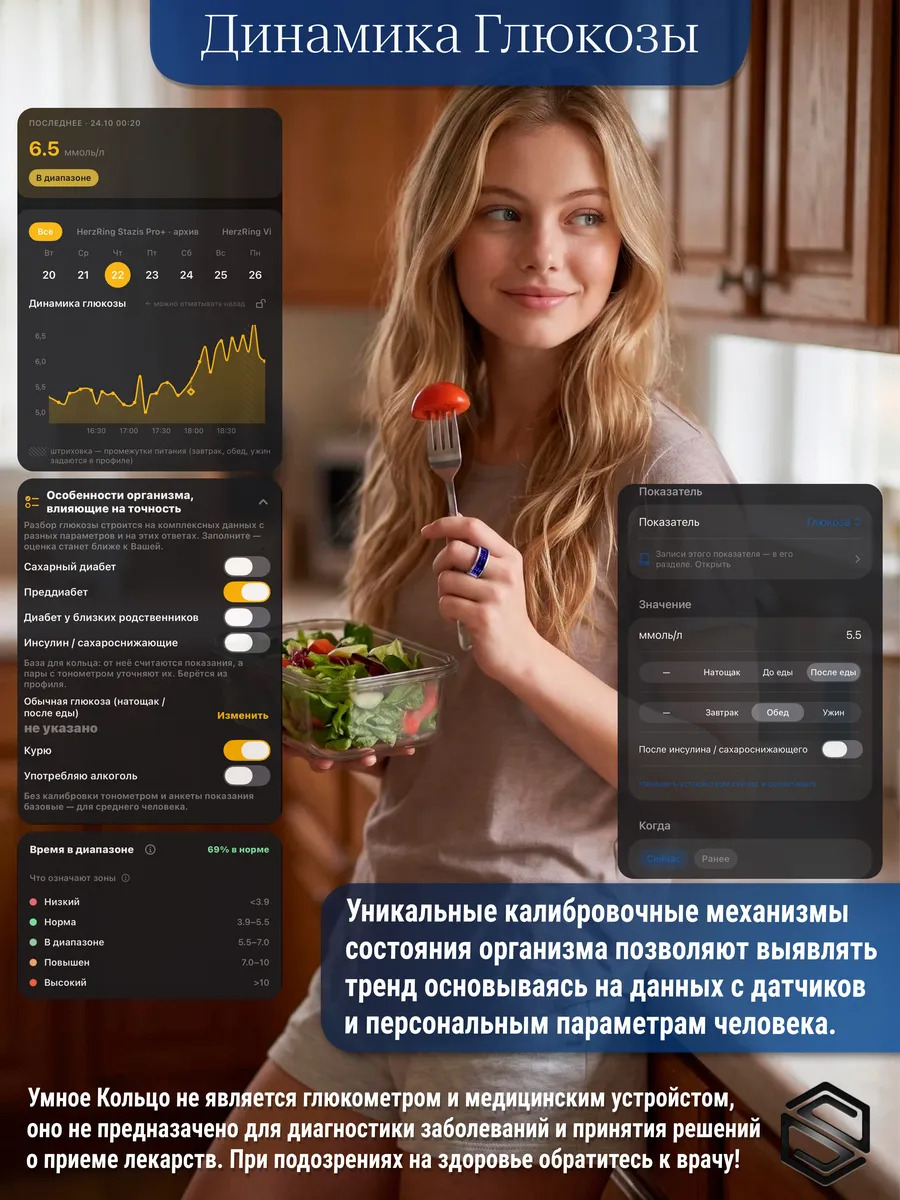 Умное кольцо с ИИ, экраном & вибрацией HerzRing Vision RW2+ титан-серебро (неоновый экран)