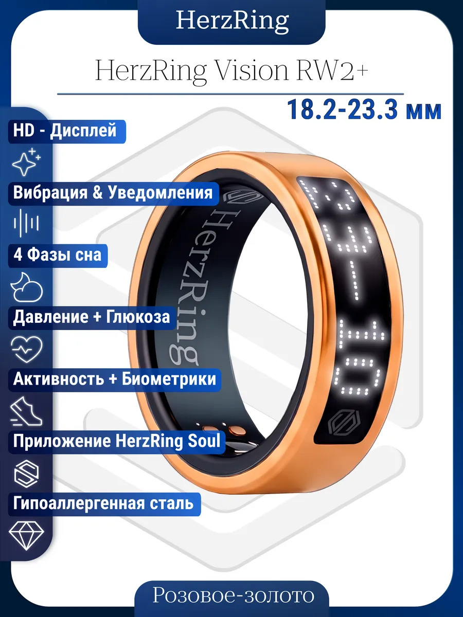 Умное кольцо с ИИ, экраном & вибрацией HerzRing Vision RW2+ розовое-золото (белый экран)