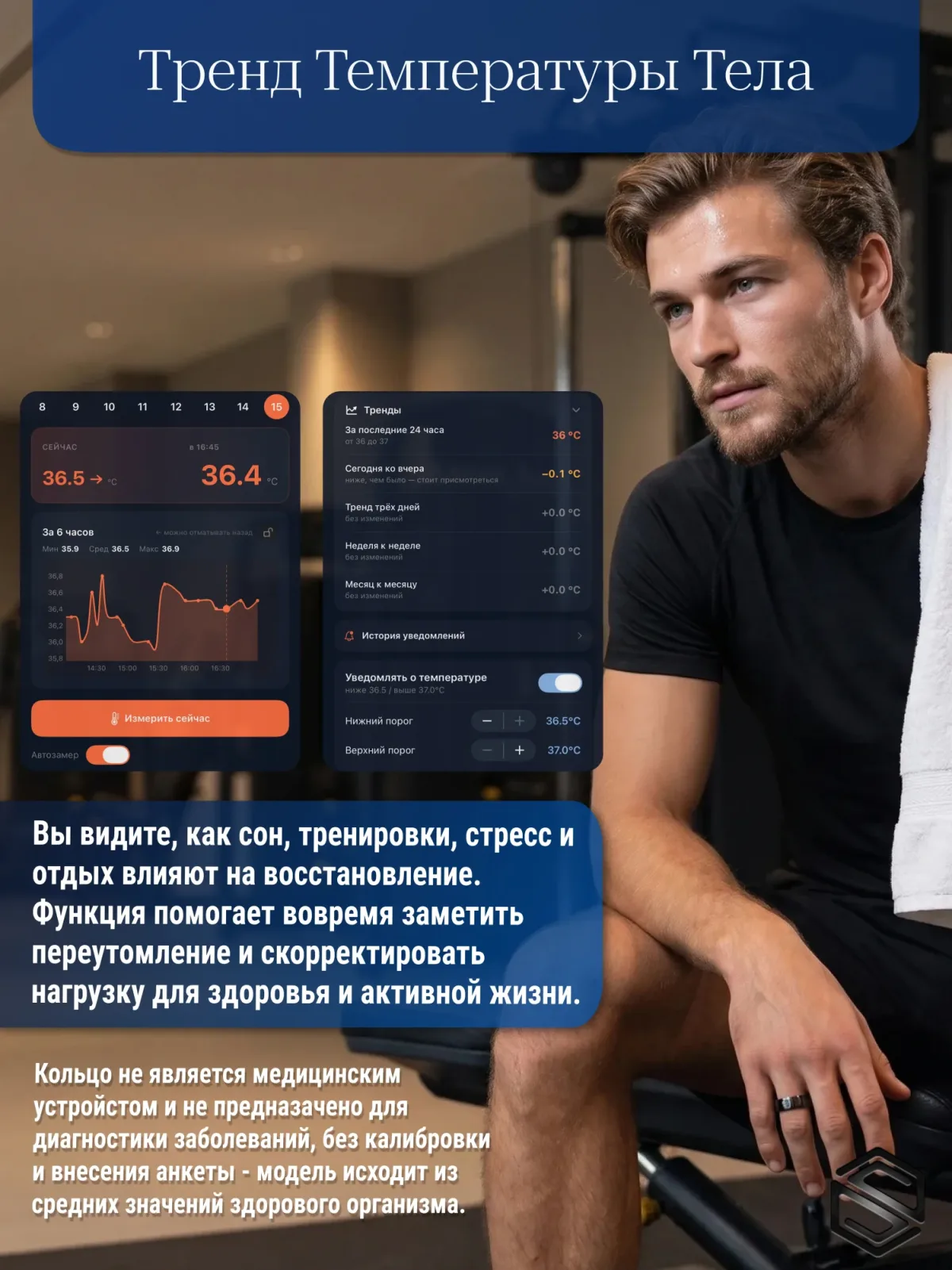 Тонкое умное кольцо в нанокерамическом корпусе с ИИ, Вибрацией, Управлением, Сахаром & Чувствами HerzRing Sense VX+
