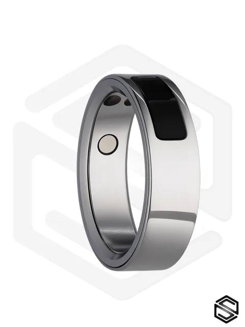 Тонкое умное кольцо с Вибрацией и Управлением HerzRing Sense Plus титан-серебро