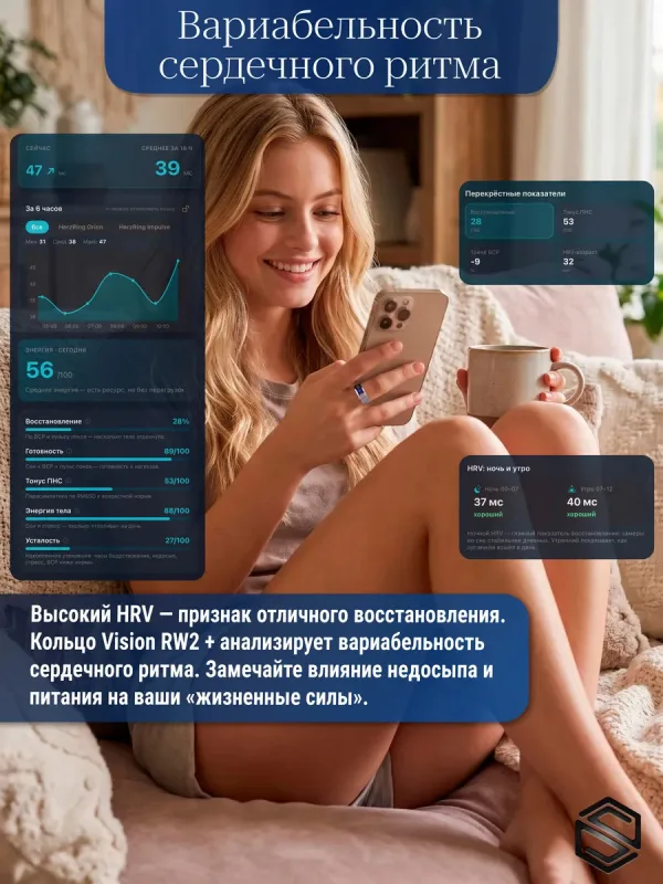 Умное кольцо с ИИ, экраном & вибрацией HerzRing Vision RW2+ титан-серебро (неоновый экран)