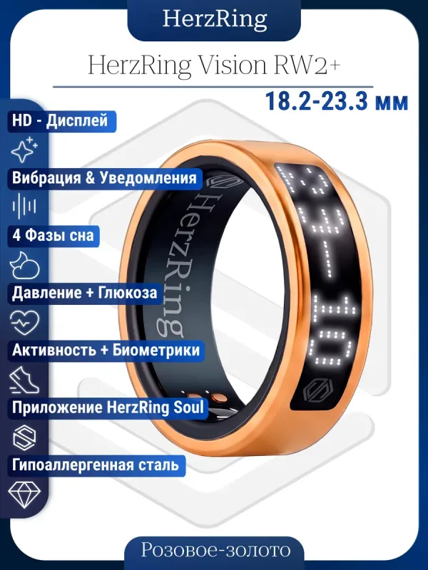 Умное кольцо с ИИ, экраном & вибрацией HerzRing Vision RW2+ розовое-золото (белый экран)
