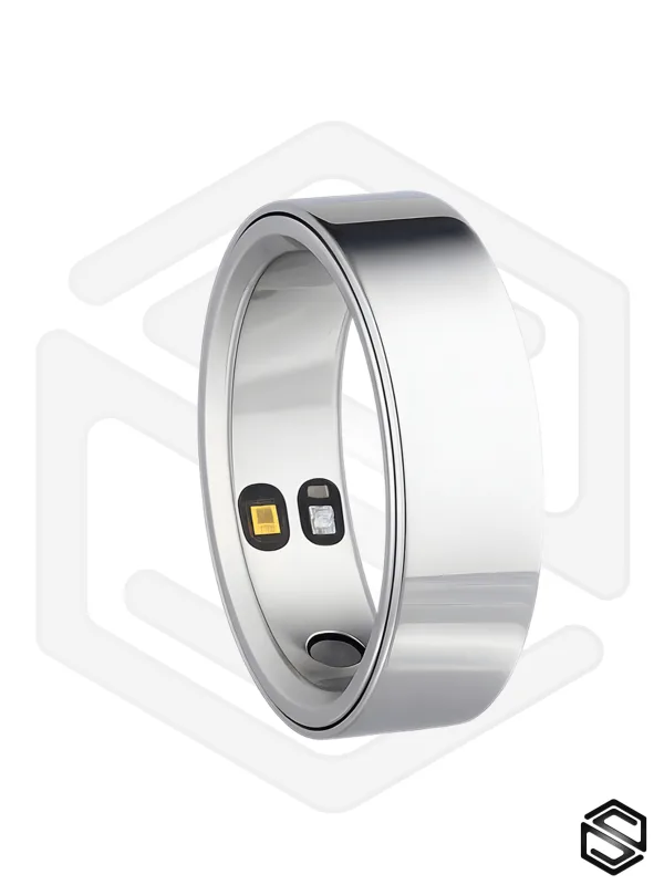 Тонкое умное кольцо с Глюкозой, Вибрацией &amp; Чувствами HerzRing Sense GX титан серебро