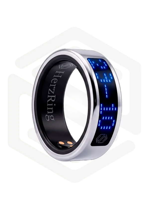 Умное кольцо с ИИ, экраном & вибрацией HerzRing Vision RW2+ титан-серебро (неоновый экран)